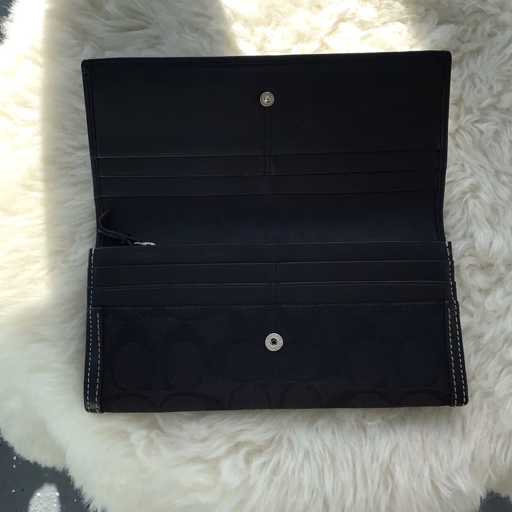 Coach Monogrammed Canvas Coated and Leather Long Wallet Clutch/Organizer Black - Picture 5 of 14